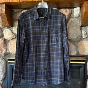 INC International Concepts Blue Plaid Casual Button Down Shirt, Size L